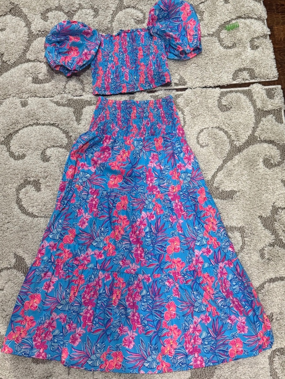 2 Piece Set: Lilly Pulitzer Aston Maxi Set XS NWT Cumulus Blue Orchid Oasis